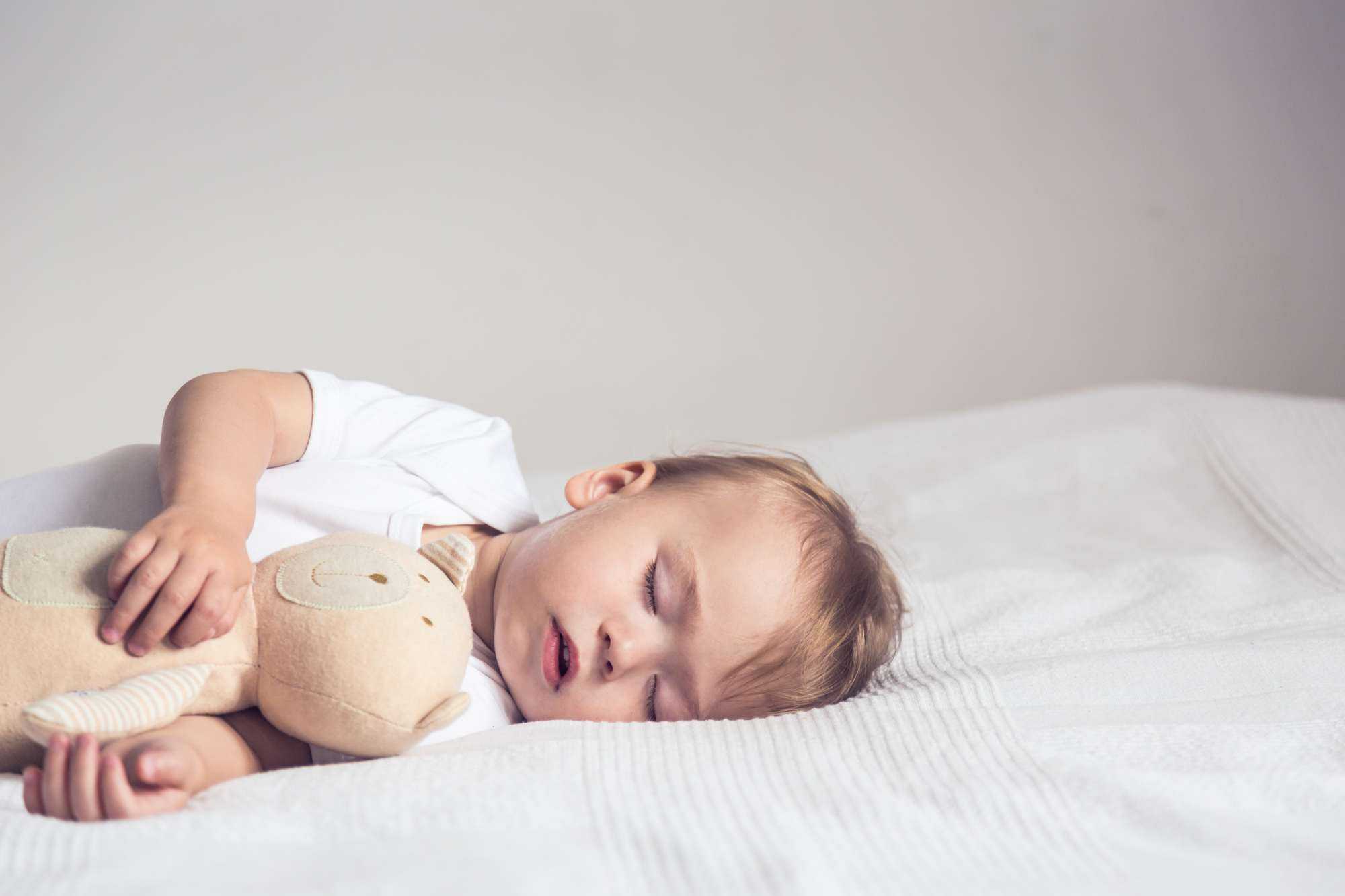 Baby sleeping with plush toy
