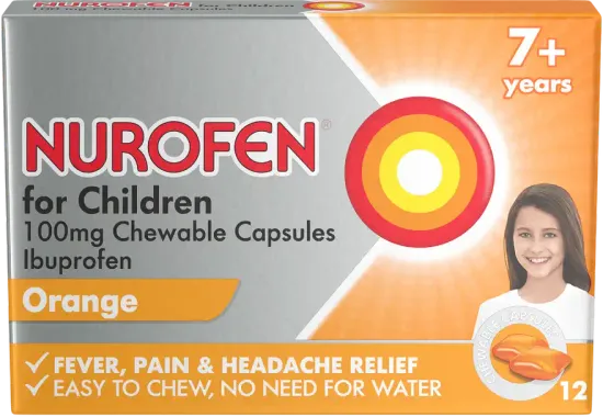 Nurofen for Children 100mg Chewable Capsules – Orange 7+ Years