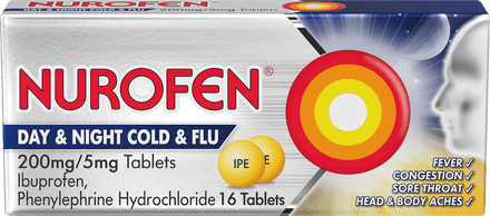 Nurofen Day & Night Cold & Flu Relief 200mg/5mg Tablets x16