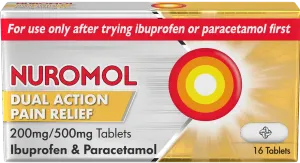 Nuromol Dual Action Pain Relief 200mg/500mg 16 Tablets